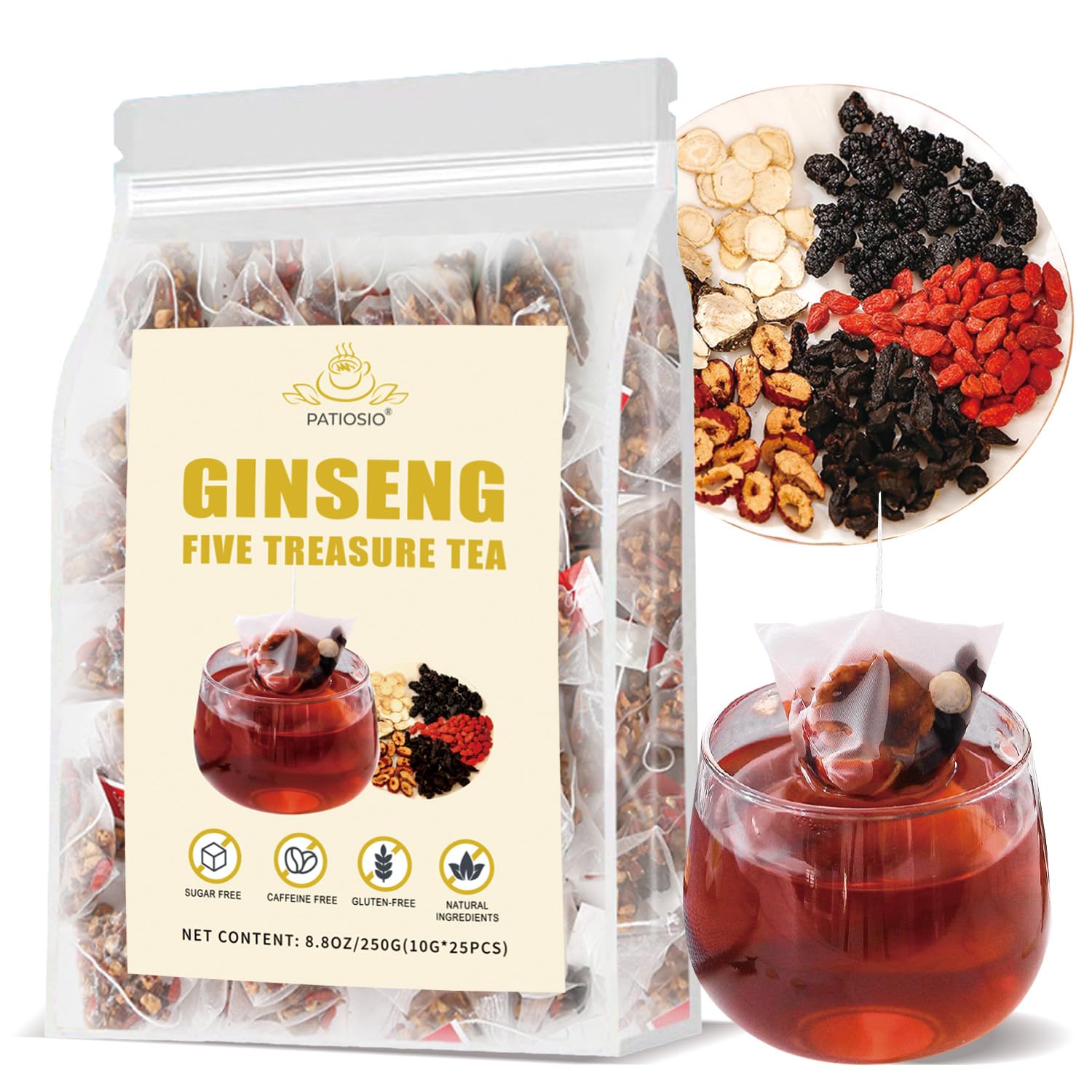 Amazon.com : Ginseng Five Treasures Tea - Kidney Tea Wubao Tea